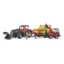Bruder tractor Case IH Optum 300 CVX cu incarcator frontal si remorca transport cu 8 baloti